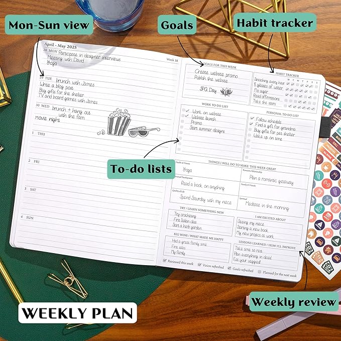 Legend Planner PRO Dated Jan 2025-Jan 2026 – Deluxe Weekly & Daily Organizer with Time Slots. Appointment Book Journal for Work & Time Management, A4 Hardcover (Mystic Blue)