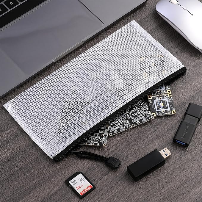 12 Pieces Plastic Mesh Zipper Pouch Bag/Zipper Envelope Document Storage Pouch Bag/Zip File Folder/Office Supplies Bills File Waterproof Zipper Pouche/Storage Pouch for Puzzle and Office