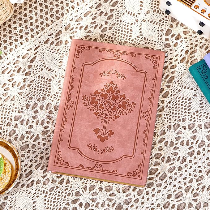 CAGIE Vintage Leather Journal for Women Soft Cover Notebook with 256 Lined Pages 100 GSM Thick Paper A5 College Ruled Journals Notebooks for Writing, 5.7 x 8.3 in, Light Pink