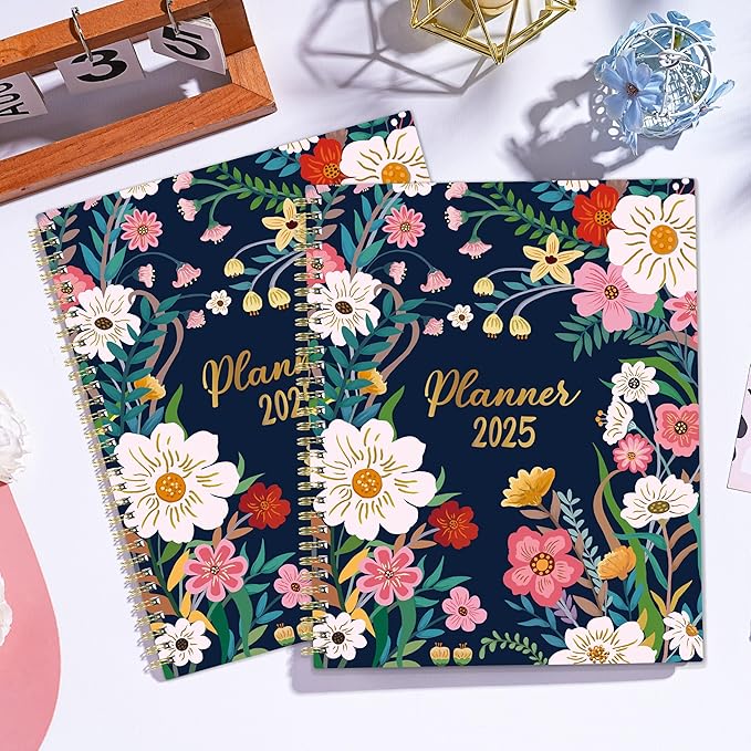 2025 Planner - 2025 Planner Weekly and Monthly, 2025 Weekly Planner 8.5 x 11, 12 Monthly Calendar Planner with Colorful Tabs, Inner Pocket and Floral Cover
