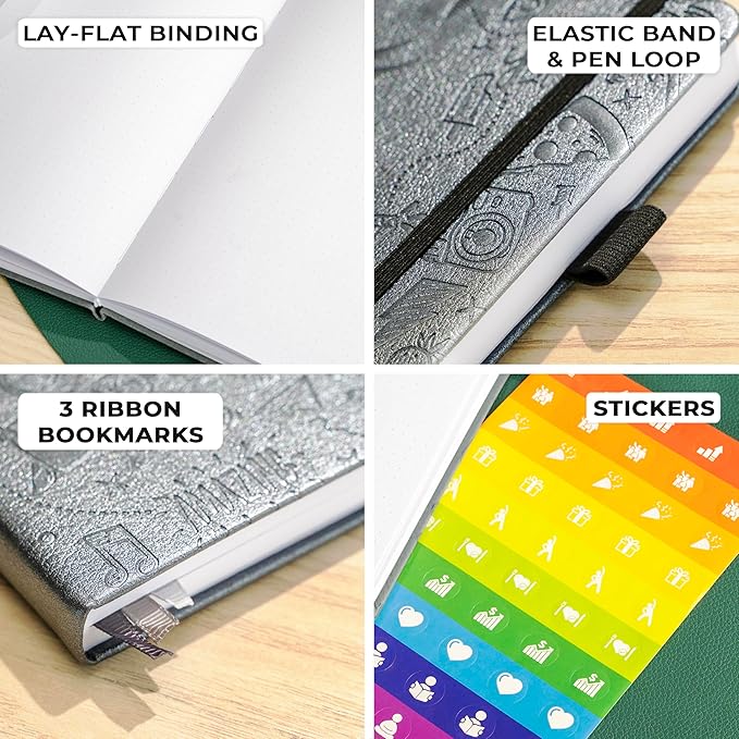 Clever Fox Dotted Journal 2.0 – Compact Planning and Sketching Dot Grid Notebook 120 GSM Thick, No-Bleed Paper – Planner with Pen Loop, Pocket, Ribbons, Stickers A5 - Silver Black