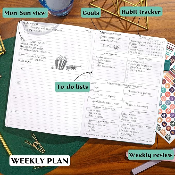 Legend Planner PRO Dated Jan 2025-Jan 2026 – Deluxe Weekly & Daily Organizer with Time Slots. Appointment Book Journal for Work & Time Management, A4 Hardcover (Viridian Green)