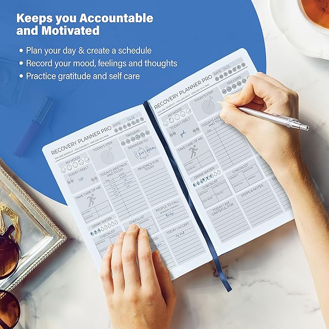 Daily Recovery Planner Pro - Sobriety Gifts for Women & Men, Ideal with 12 Steps and 12 Traditions of Alcoholics Anonymous Programs, Drug Addiction Recovery Gifts - Standard A5 Size
