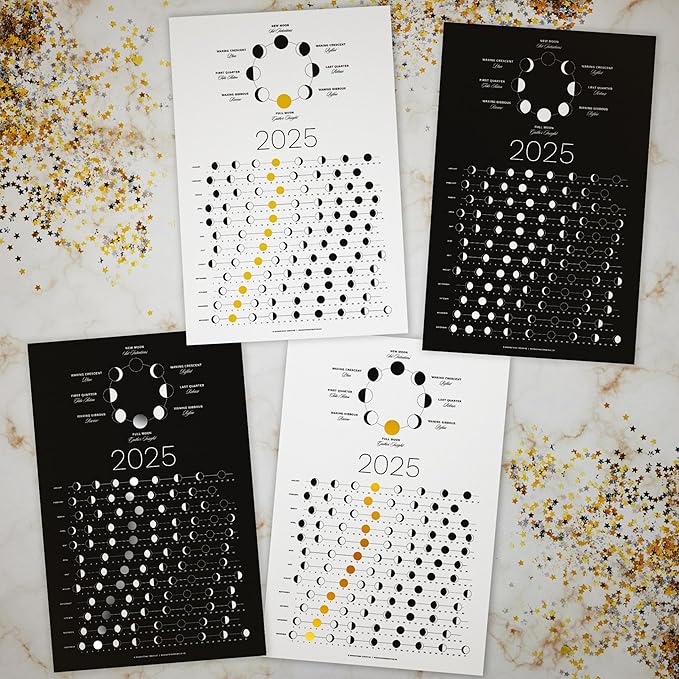 2025 Moon Phase Calendar (SHIPS FLAT) - Hangable Light Lunar Wall Poster - Great as a Unique Gift, Moon Tracking, Wall Décor & Art, Astrology Decorations - A Celestial Calendar - by Thankful Greetings