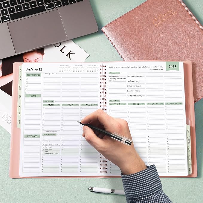 2024-2025 Planner -11.38'' x 8.74'', Weekly & Monthly Planner Notepad, From JUL.2024 - JUN.2025, Appointment Book, 60 Minutes Interval, Monthly Tabs, Faux Soft Leather, Spiral Bound - Rose Golden