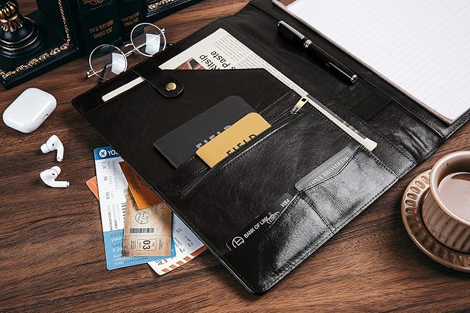 Leather Portfolio for Men, Leather Clipboard Engraved Padfolio, Personalized Leather Binder Leather Legal Pad Portfolio Christmas Gift for His/Her (Clipboard, Shiny Black-Standard)