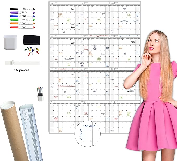 Large Dry Erase Wall Calendar - 52x36 Inches - Blank Undated Yearly Calendar - Whiteboard Premium Laminated Planner - Reusable Laminated Office Jumbo 12-Month Calendar (Vertical)