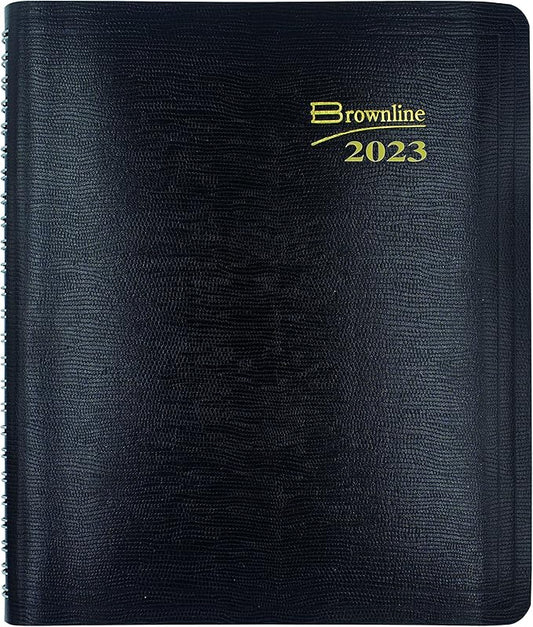 Brownline 2023 Essential Weekly/Monthly Planner, 12 Months, January to December, Twin-Wire Binding, 8.5" x 6.75", Black (CB850.BLK-23)