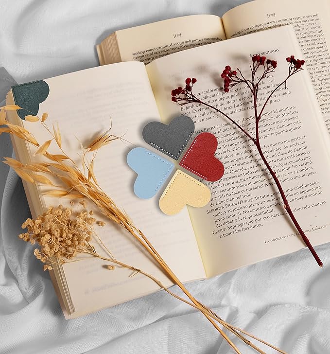 9 PCS Leather Bookmarks for Women with Heart Shape, Cute Corner Bookmark, Book Accessories for Reading Lovers, Book Markers for Women, Bookmarks for Book Lovers by HNQCPCVU (9PCS Heart - Color 3)