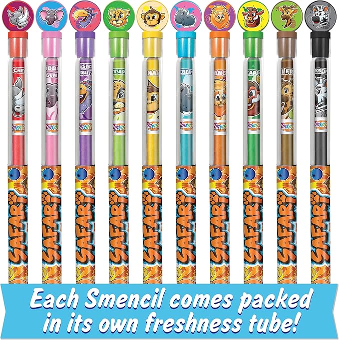 Safari Colored Smencils - Patented Gourmet Scented Colored Fun Pencils - Made from Recycled Newspapers, 10 Count - Gifts for Kids, School Supplies, Classroom Rewards, Student Prizes