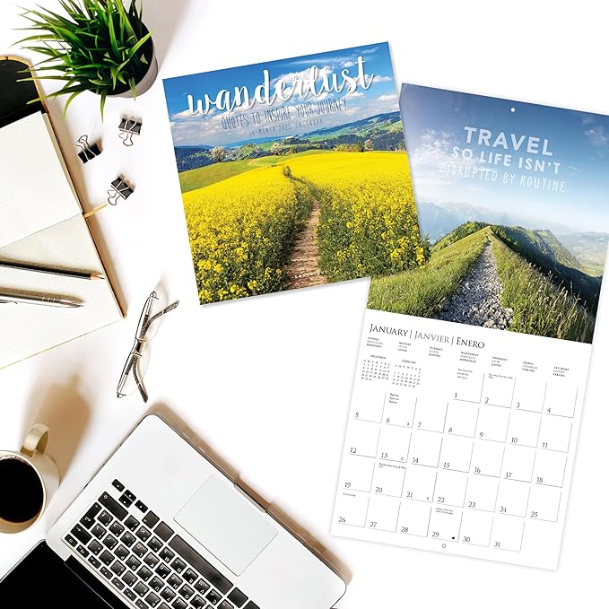 Graphique 2025 Wanderlust Wall Calendar | 12” x 12” | Thick Paper | Home & Office Organizer | Large Monthly Grid | 3 Languages & Marked Holidays | 4 Month Preview Page for 2026