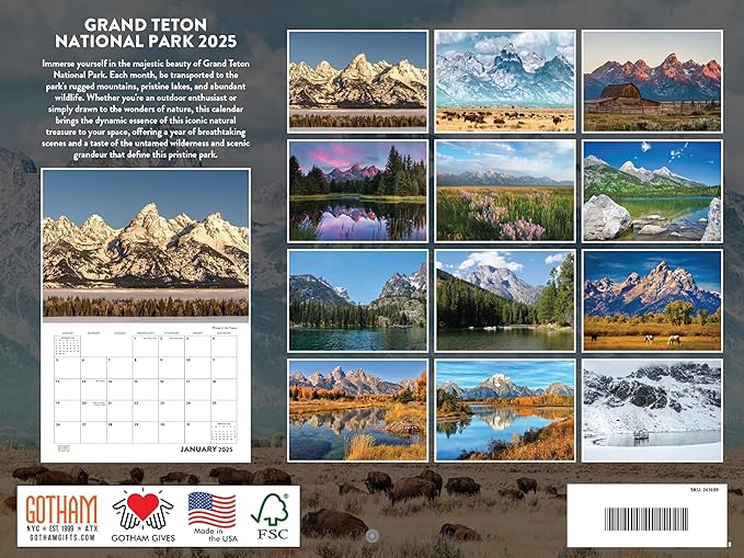 Grand Teton National Park Calendar 2025 Monthly Wall Calender Wyoming Nature 12 Month | American Made In The USA
