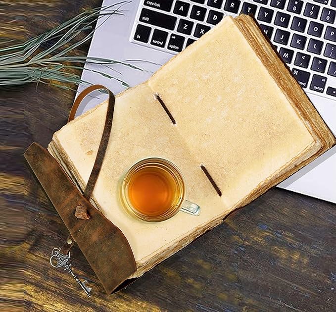 cuero Compass Vintage Leather Journal Antique Handmade Leather Bound Journal with Deckle Edge Paper Diary Leather Sketchbook Drawing Journal Notebook Great Gift Men & Women (Tawny Brown, 8X10 Inch)