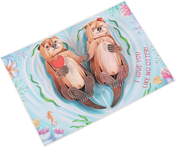 Liif Otter Half 3D Pop Up Anniversary Card For Wife, Husband, Couple, Funny Birthday Card - For Girlfriend, Boyfriend | With Message Note & Envelop | Size 7 x 5 Inch
