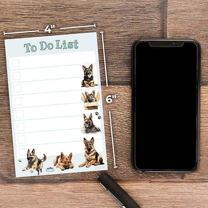 German Shepherd Sticky Notepad to Do List | Kawaii Dog Lover Gifts for Women | Office School Supply Sticky Notes 4"x6" 50 Pages