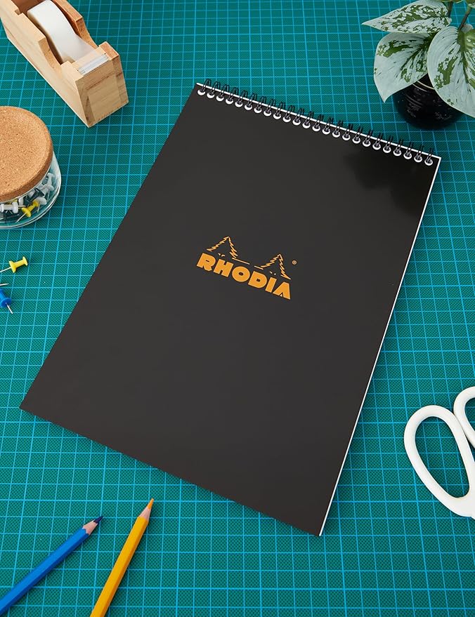 RHODIA 185019C - Spiral Notebook (Full Bound) Black - A4 - Lined - 80 Detachable Sheets - White Clairefontaine Paper 80 g/m - Soft and Resistant Coated Card Cover - Classic