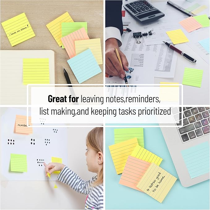 Mr. Pen Lined Sticky Notes - 3x3, 6 Pads, 45 Sheets, Pastel Colors
