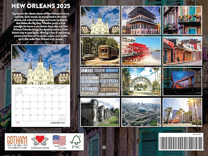 New Orleans Calendar 2025 Monthly Wall Calender 12 Month | American Made In The USA