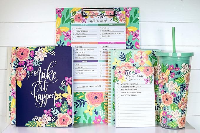 Steel Mill & Co Cute Green Mini Spiral Notebook, 8.25" x 6.25" Journal with Durable Hardcover and 160 Lined Pages, Mint Floral