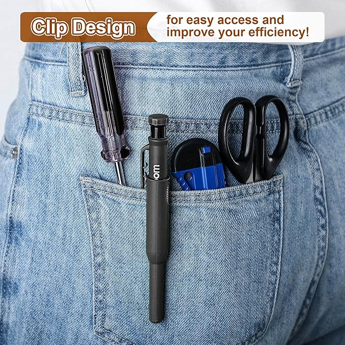 Hiboom 3 Pack Carpenter Pencils with 24 Refills (Red, Black, Yellow), 2.8 mm Heavy Duty Woodworking Marking Tool Built in Sharpener Ideal for Marking on Solid Long Nosed Deep Hole(Black)