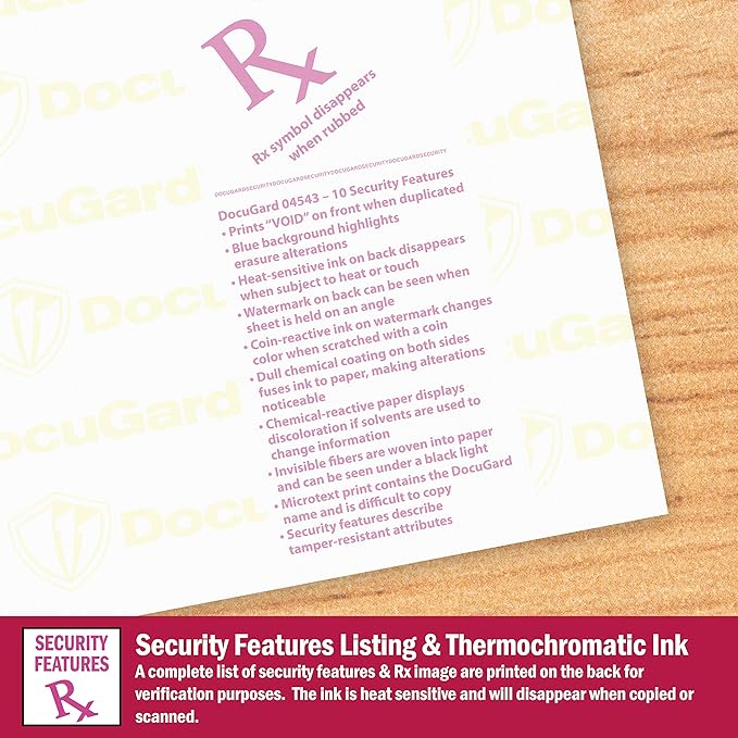DocuGard Premier Medical Security Paper for Printing Prescriptions and Preventing Fraud, CMS Approved, 10 Security Features, Laser and Inkjet Safe, Blue, 8.5 x 11, 24 lb., 2500 Sheets (04543C)