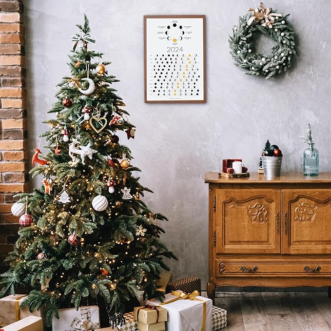 2024 Moon Phase Calendar (SHIPS FLAT) - Hangable Light Lunar Wall Poster - Great as a Unique Gift, Moon Tracking, Wall Décor & Art, Astrology Decorations - A Celestial Calendar - by Thankful Greetings