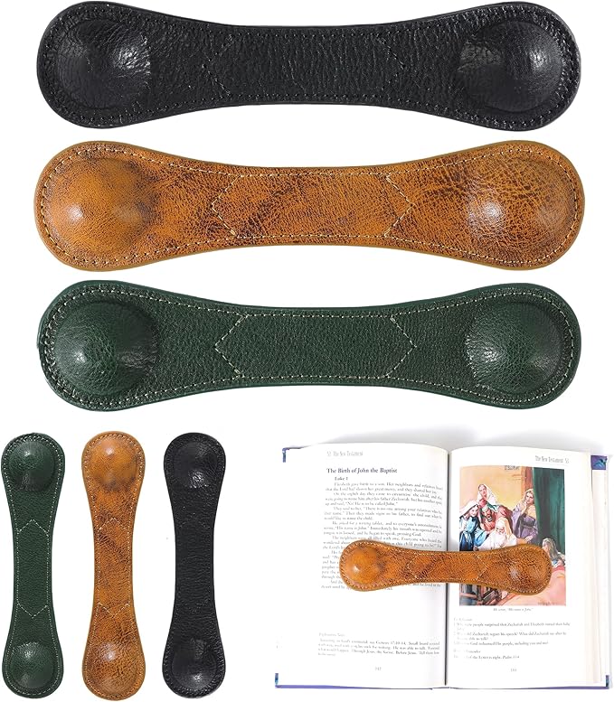 KINIVA Leather Weighted Bookmarks Book Weight Page Holder for Reading,Book Open Holder for Kids Adult,Gifts for Reader (01 Black)