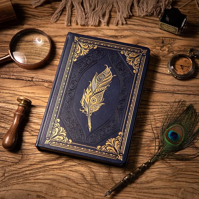 CAGIE 320 Pages Thick Hardcover Journaling Notebooks Vintage Leather Journal for Women Men A5 College Ruled Journals for Writing with Gift Box, 5.7 x 8.3 in, Blue