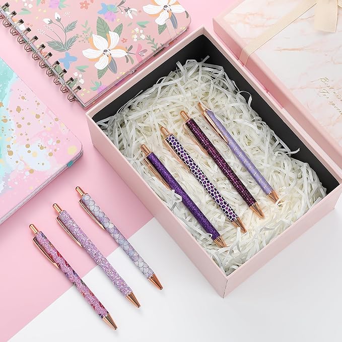 Mr. Pen- Fancy Pens for Women, 7 Black Ink Ballpoint Pens with 10 Refills, 1.0mm, Elegant in Purple, Glitter Cute Pens for Journaling, Sparkly Fancy Pen, Easter Gift