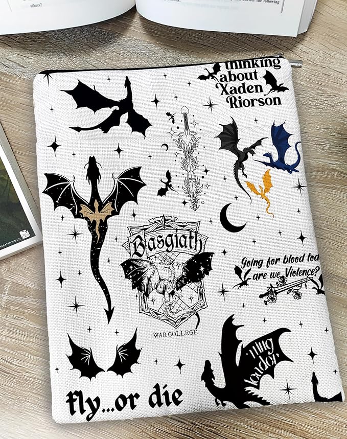 Romantasy Dark Academia Dragons Book Sleeve, Fantasy Novel Reader Gift, Bookish Gifts, Book Inspired Gift, Paperback Book Protector Book Cover Dragons Lovers Book Gifts (Dragons Book Sleeve-1107)