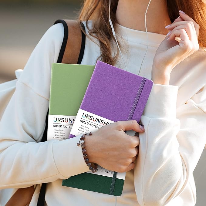 Ruled Notebook/Journal - Classic Lined Journal/Notebook, 5.3'' x 8.26'', Hardcover with Thick Paper, Banded + Pen Holder +Inner Pocket - Purple