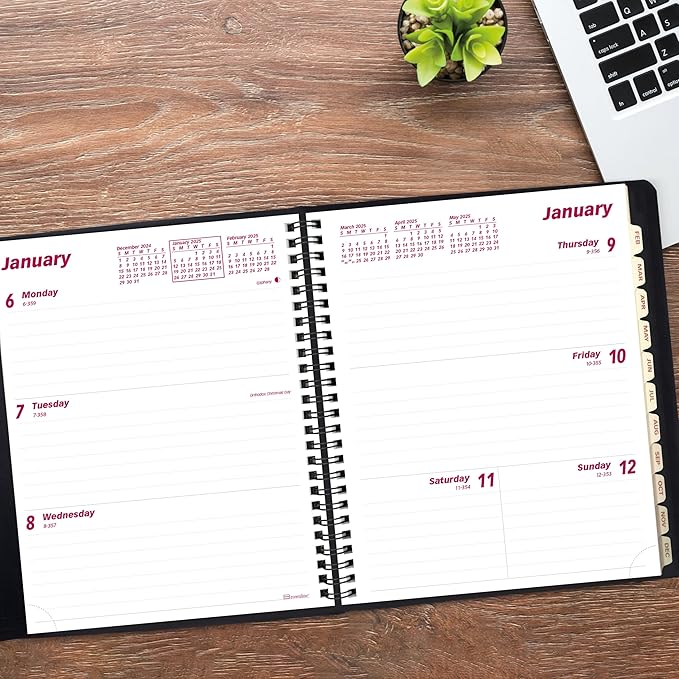 Brownline® 2025 Essential Weekly/Monthly Planner, 12 Months, January to December, Twin-Wire Binding, 8.5" x 6.75", Black (CB850.BLK-25)