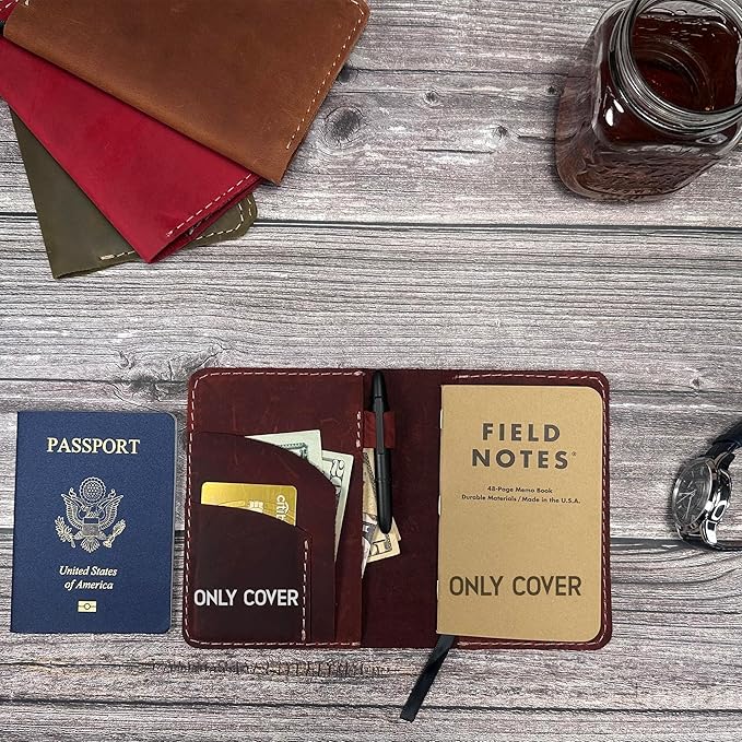 Thot Ra Leather Cover for Field Notes, Passport Cover, Leather Notebook Cover for 3.5" x 5.5" with Pen Holder, Only Cover (Shedron)
