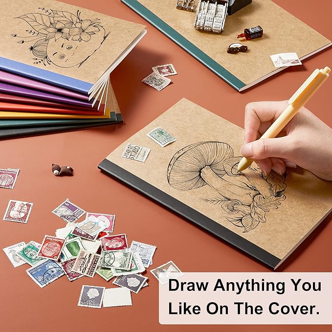 feela 16 Pack Composition Notebooks Bulk, Kraft Cover Lined Blank College Ruled Composition Travel Journals with Jewel Tone Spines For Women Students, 60 Pages, 8.3”x 5.5”, A5, 8 Vintage Colors