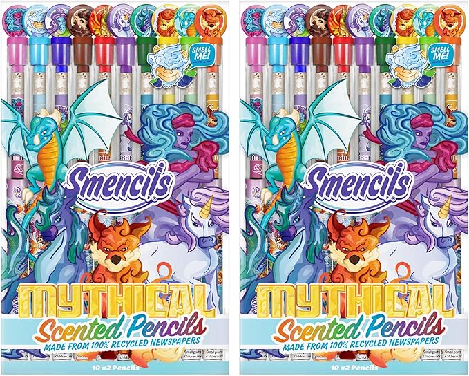 Scentco Mythical Smencils (2 Pack) - Limited Edition - Gourmet Scented Pencils (Graphite HB #2) with Black Finish and Multi-layered Paper Construction, 10 Count - Gifts for Kids, Classroom Rewards