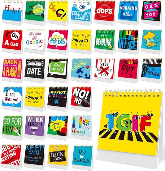 Gethelud 40 Pages Funny Desk Sign, Desktop Flip Book 34 Different Fun and Flip-Over Messages Plus 6 Pages Erasable Blank Cards for Office Gifts Desk Accessories