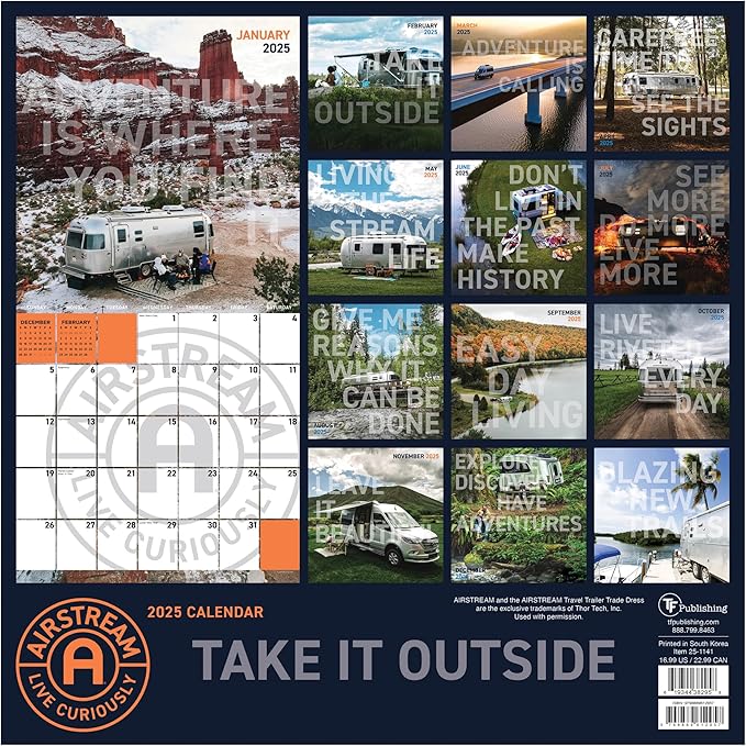 TF PUBLISHING 2025 Airstream: Live Riveted Wall Calendar Case of 48 - Large Grids for Appointments and Scheduling - Vertical Monthly Wall Calendar 2025 - Premium Matte Paper - 12" x 12"