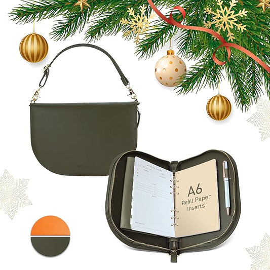 The Luna Premium Leather Journal Cover with 48 Sheets of Refill Paper & A Metal Ballpoint Pen - Compatible with A6 6-Ring Binder - Gift for Women - Journal Gift Set for Birthday