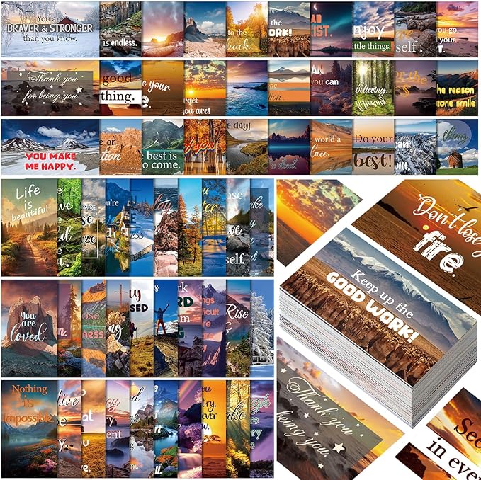 Jinei 300 Inspirational Affirmation Cards Positive Motivational Cards Small Mini Encouragement Quotes for Women Mother's Day Church(Scenery Style)