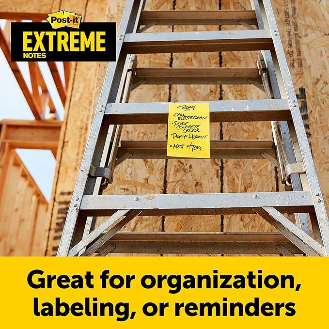 Post-it Extreme XL Notes, Works Outdoors, Works in 0-120 Degrees Fahrenheit, 100X The Holding Power, Orange, Yellow, Green, 25 Sheets per Pad, 9 Pads/Pack (EXT456-9CT)