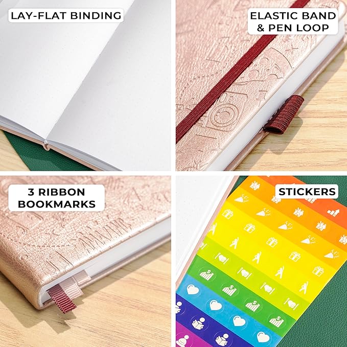 Clever Fox Dotted Journal 2.0 – Compact Planning and Sketching Dot Grid Notebook 120 GSM Thick, No-Bleed Paper – Planner with Pen Loop, Pocket, Ribbons, Stickers A5 - Rose Gold