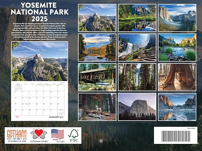 Yosemite National Park Calendar 2025 Monthly Wall Calender California Nature 12 Month | American Made In The USA