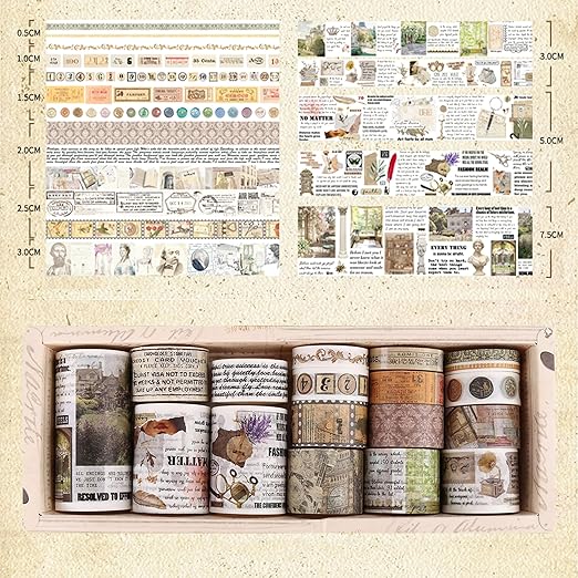 18 Rolls Vintage Washi Tape Pack Retro Arts Adhesive Tapes Wide Monologue Decorative Masking Tape Sets for Craft, Kids, Scrapbook, DIY, Gift Wrapping (Story Collections)