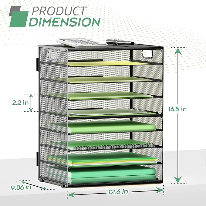 2 Pack 9-Tier Paper Organizer Letter Tray with Handle, Mesh File Organizer Paper Sorter Holder, Desk Organizer for Office Home School, Black