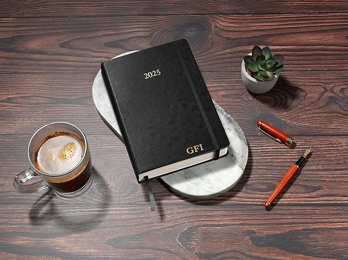 Wykeham's Executive 2025 Daily Journal Planner – Customization Available (Personalized Black, 8.5"×5.5")