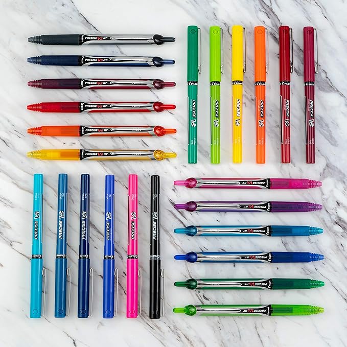 Pilot, Precise V5 RT Refillable & Retractable Rolling Ball Pens, Extra Fine Point 0.5 mm, Assorted Colors, Tub of 48
