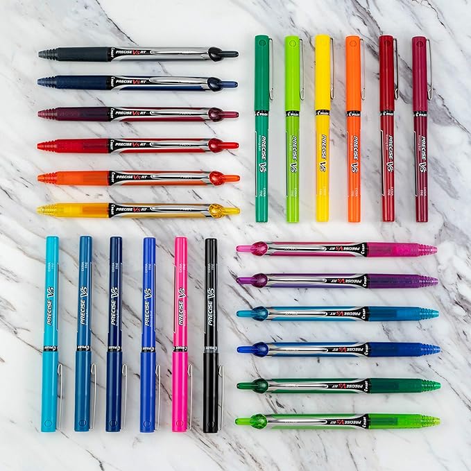 PILOT Precise V5 Stick Liquid Ink Rolling Ball Stick Pens, Extra Fine Point (0.5mm) Assorted Ink Colors, 9-Pack (26024)