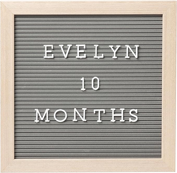 Pearhead Wooden Letterboard Set - Ideal Photo Sharing Prop for Baby Announcements, Milestone Keepsake, Custom Message Board and Shower Gift - Includes 188 Letters, Numbers, and Symbols - Gray