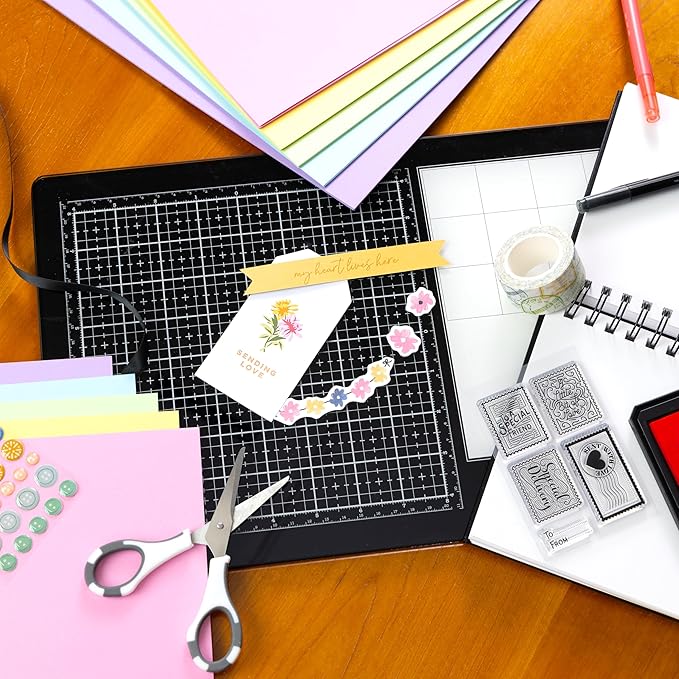 Cardstock 12 x 12 Paper Pack - 65lb Smooth Card Stock for Crafts, Cardmaking, Art Projects - 50 Square Scrapbook Sheets, 5 Assorted Colors - Double Sided with Solid Core, Pastel