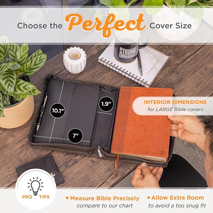 Christian Art Gifts Men's Classic Bible Cover A Man’s Heart Proverbs 16:9, Brown/Tan Faux Leather, Large